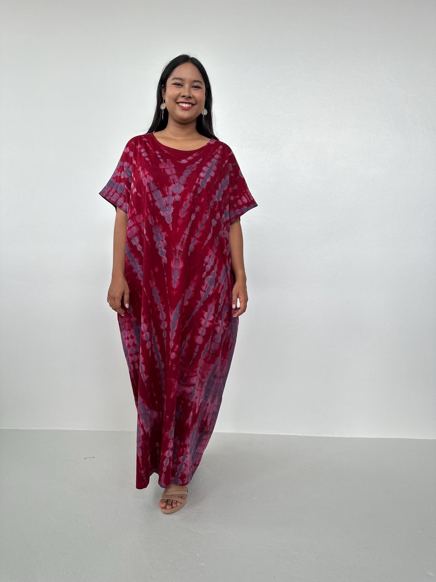 Mala Handworks Alice Jersey Cotton Kaftan in Merlot and Plum Tie Dye