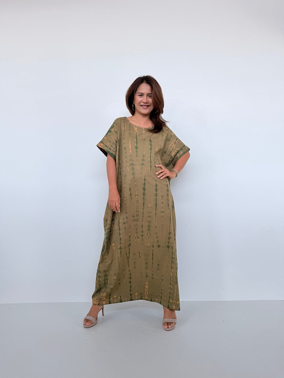 Mala Handworks Alice Jersey Cotton Kaftan in Olive Tie Dye