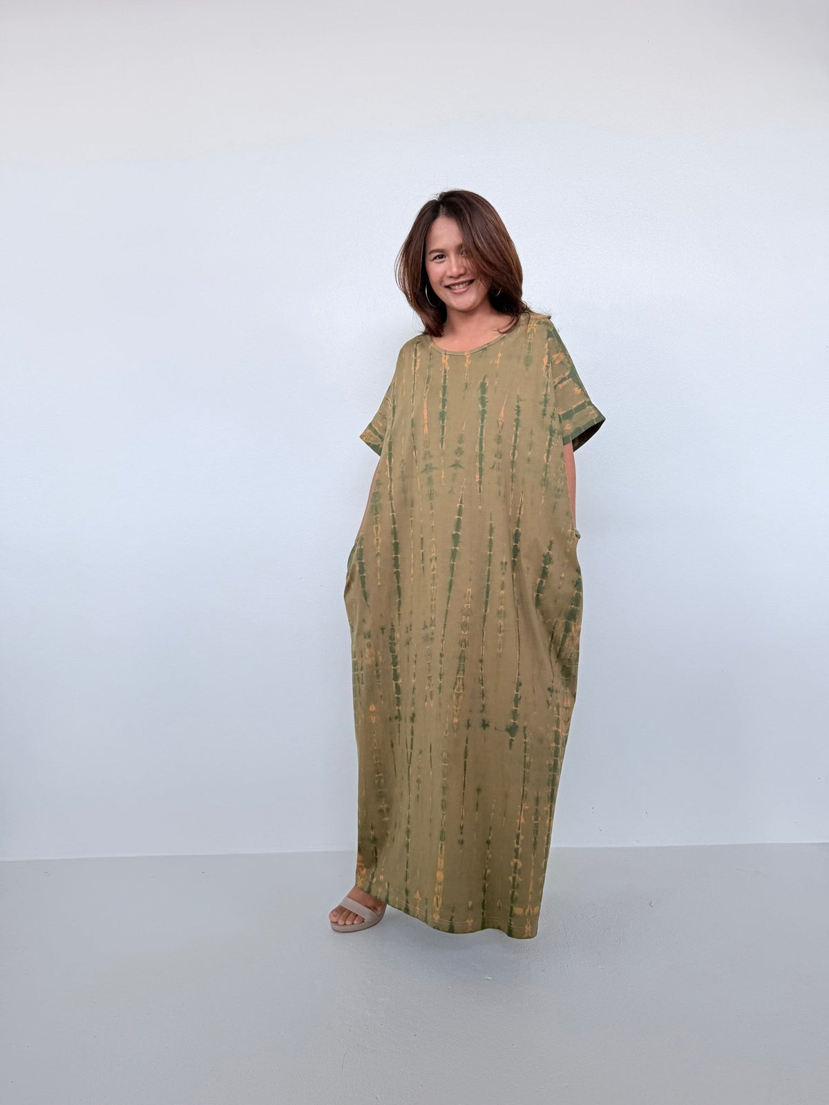 Mala Handworks Alice Jersey Cotton Kaftan in Olive Tie Dye