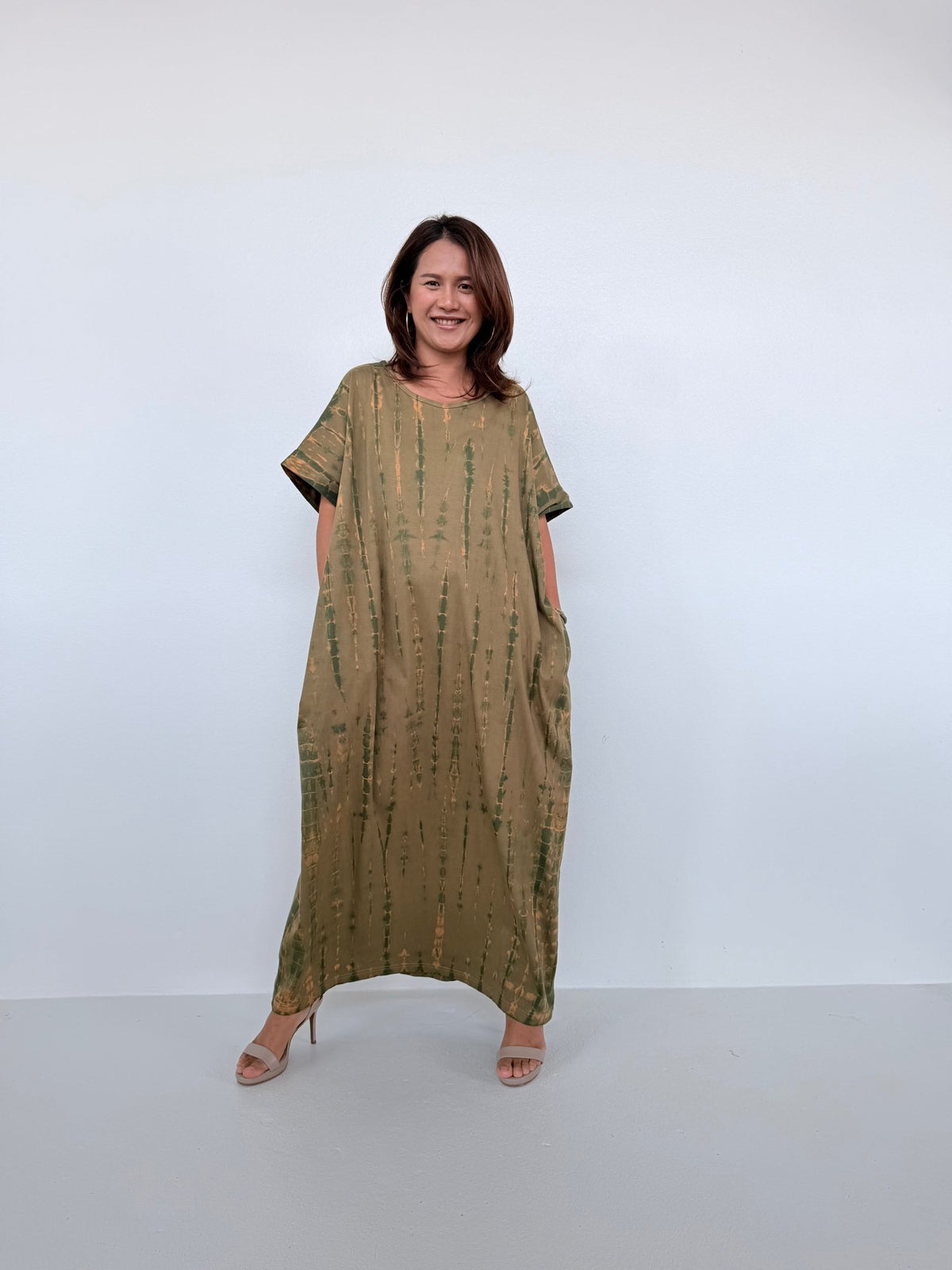 Mala Handworks Alice Jersey Cotton Kaftan in Olive Tie Dye