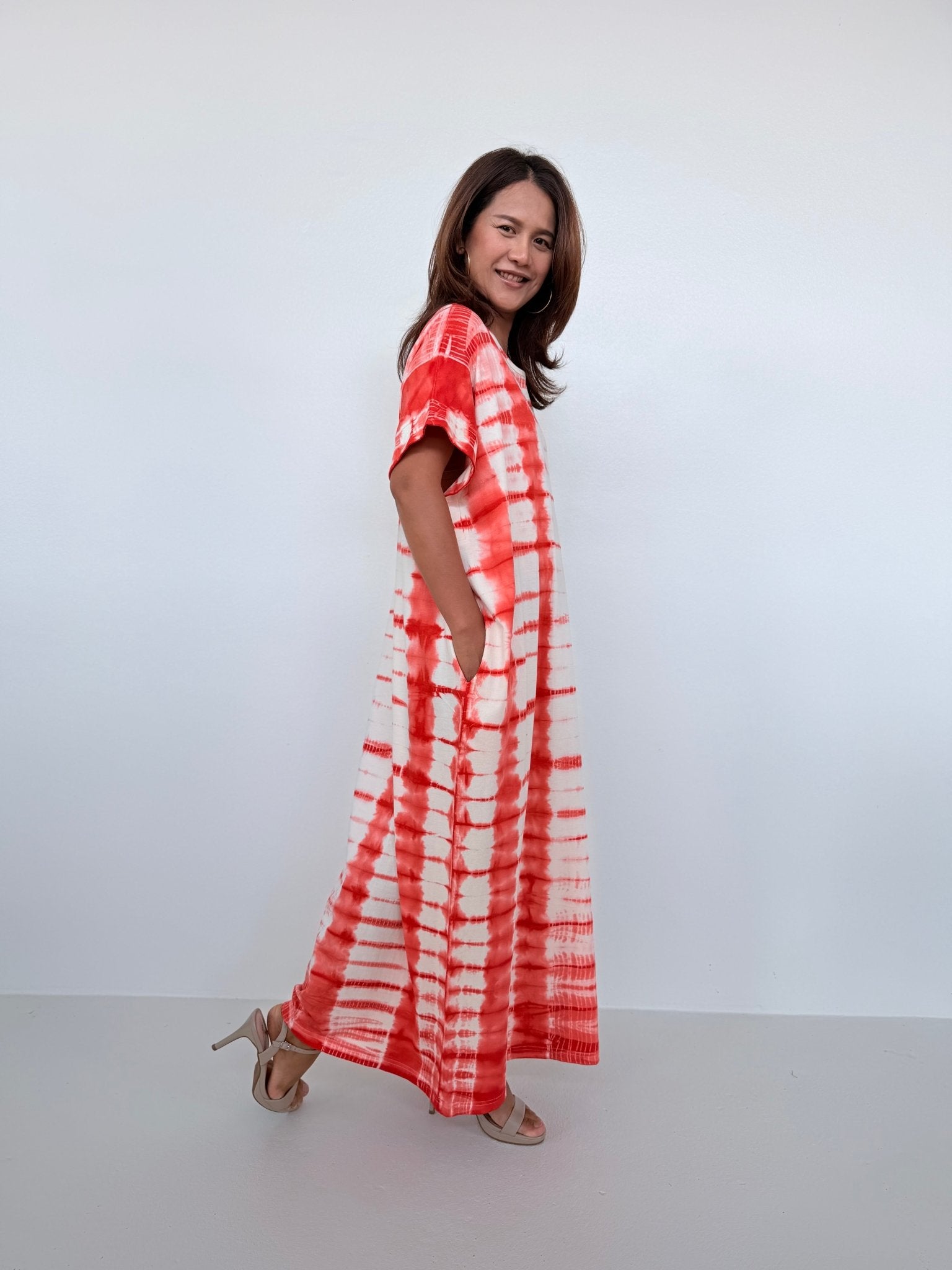 Mala Handworks Alice Jersey Cotton Kaftan in Orange Tie Dye