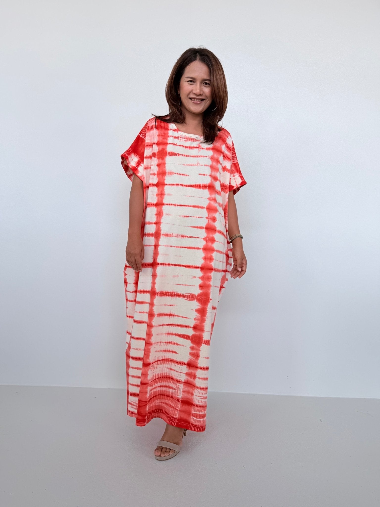 Mala Handworks Alice Jersey Cotton Kaftan in Orange Tie Dye