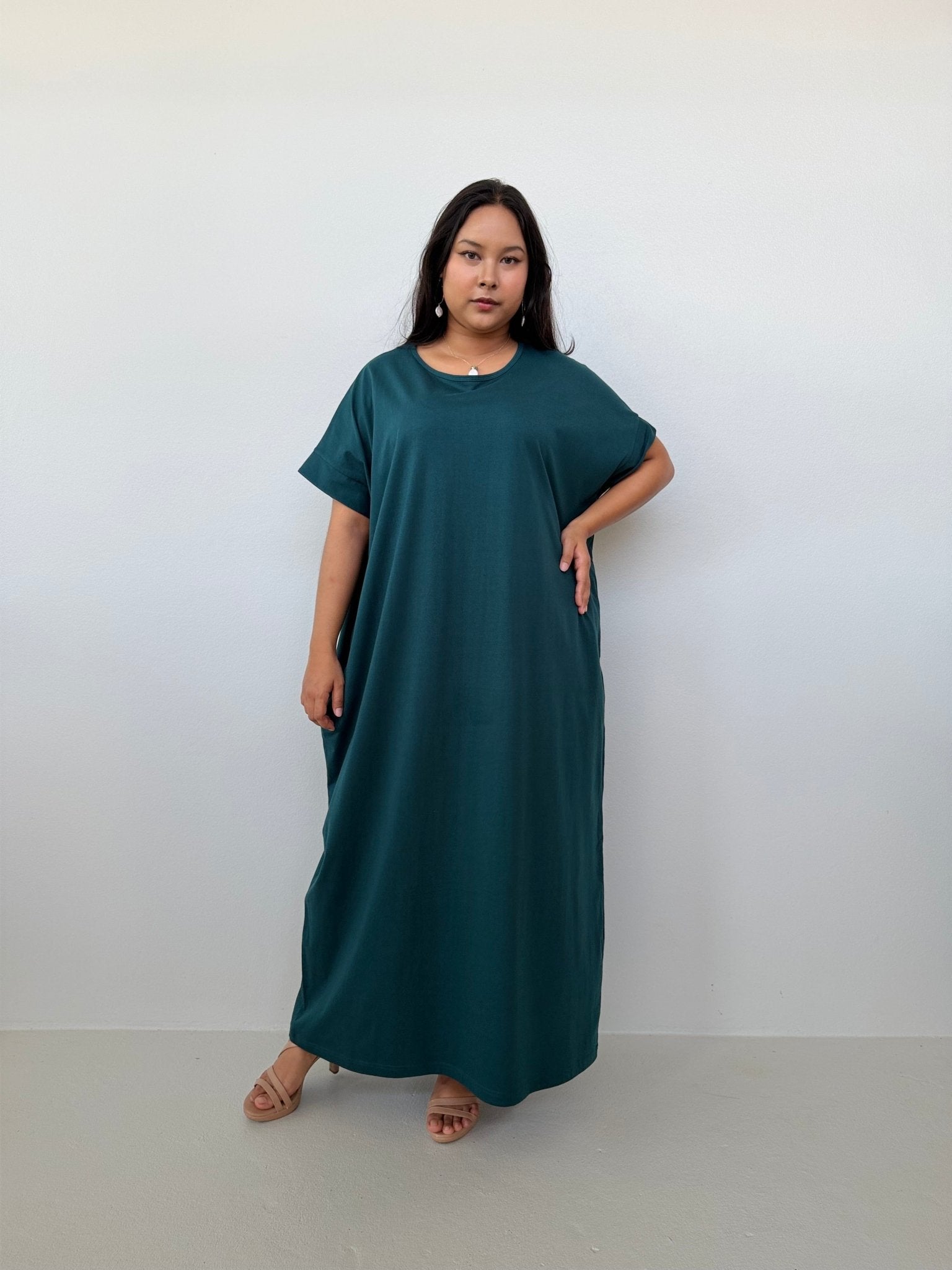 Mala Handworks Alice Jersey Cotton Kaftan in Petrol