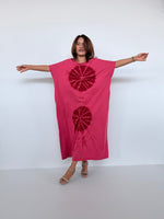 Mala Handworks Alice Jersey Cotton Kaftan in Raspberry Tie Dye Polka Dots
