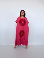 Mala Handworks Alice Jersey Cotton Kaftan in Raspberry Tie Dye Polka Dots