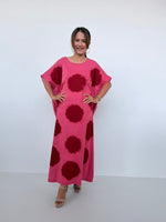 Mala Handworks Alice Jersey Cotton Kaftan in Watermelon & Merlot Tie Dye Polka Dots