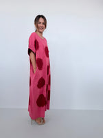 Mala Handworks Alice Jersey Cotton Kaftan in Watermelon & Merlot Tie Dye Polka Dots