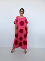 Mala Handworks Alice Jersey Cotton Kaftan in Watermelon & Merlot Tie Dye Polka Dots