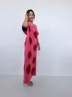 Mala Handworks Alice Jersey Cotton Kaftan in Watermelon & Merlot Tie Dye Polka Dots