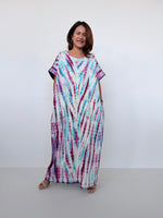 Mala Handworks Alice Jersey Cotton Kaftan in White, Fuchsia & Aqua Tie Dye