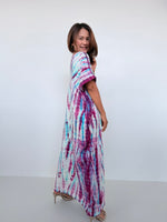 Mala Handworks Alice Jersey Cotton Kaftan in White, Fuchsia & Aqua Tie Dye