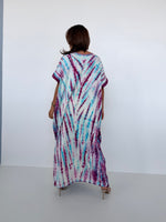 Mala Handworks Alice Jersey Cotton Kaftan in White, Fuchsia & Aqua Tie Dye