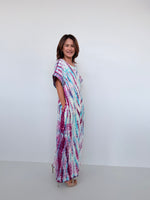 Mala Handworks Alice Jersey Cotton Kaftan in White, Fuchsia & Aqua Tie Dye