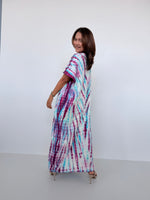 Mala Handworks Alice Jersey Cotton Kaftan in White, Fuchsia & Aqua Tie Dye