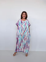 Mala Handworks Alice Jersey Cotton Kaftan in White, Fuchsia & Aqua Tie Dye