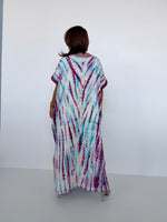 Mala Handworks Alice Jersey Cotton Kaftan in White, Fuchsia & Aqua Tie Dye