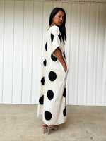MALA handworks Alice White Jersey Cotton Kaftan with Black Polka Dots
