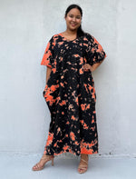 Mala Handworks Alisa Cotton Kaftan in Black & Orange Tie Dye