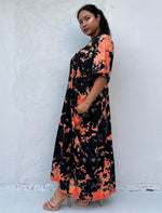 Mala Handworks Alisa Cotton Kaftan in Black & Orange Tie Dye