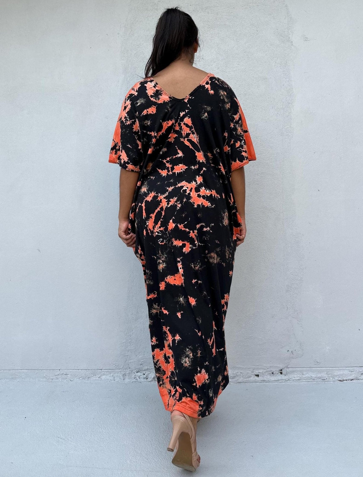 Mala Handworks Alisa Cotton Kaftan in Black & Orange Tie Dye