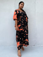 Mala Handworks Alisa Cotton Kaftan in Black & Orange Tie Dye