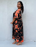 Mala Handworks Alisa Cotton Kaftan in Black & Orange Tie Dye