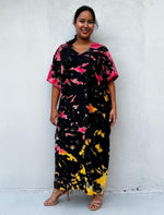 Mala Handworks Alisa Cotton Kaftan in Black Rainbow Tie Dye