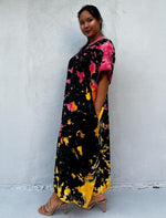Mala Handworks Alisa Cotton Kaftan in Black Rainbow Tie Dye
