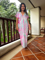 Alisa Petite Cotton Kaftan in Aqua and Fuchsia Tie Dye-AS-49-Mala Handworks