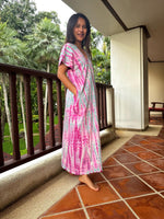 Alisa Petite Cotton Kaftan in Aqua and Fuchsia Tie Dye-AS-49-Mala Handworks