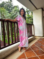 Alisa Petite Cotton Kaftan in Aqua and Fuchsia Tie Dye-AS-49-Mala Handworks