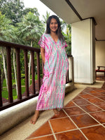 Alisa Petite Cotton Kaftan in Aqua and Fuchsia Tie Dye-AS-49-Mala Handworks