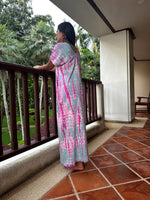Alisa Petite Cotton Kaftan in Aqua and Fuchsia Tie Dye-AS-49-Mala Handworks