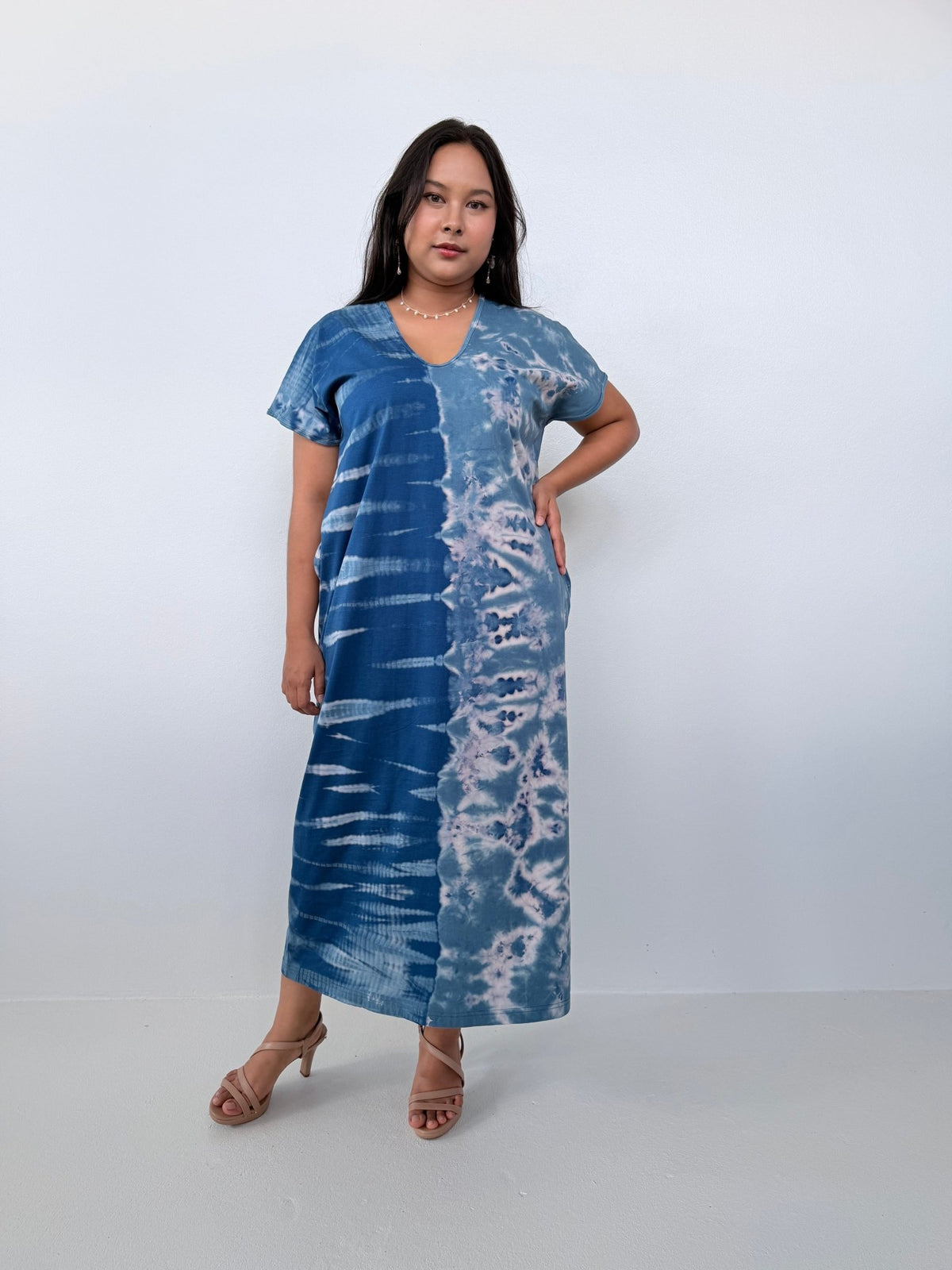 Mala Handworks Alisa Petite Cotton Kaftan in Azure Tie Dye