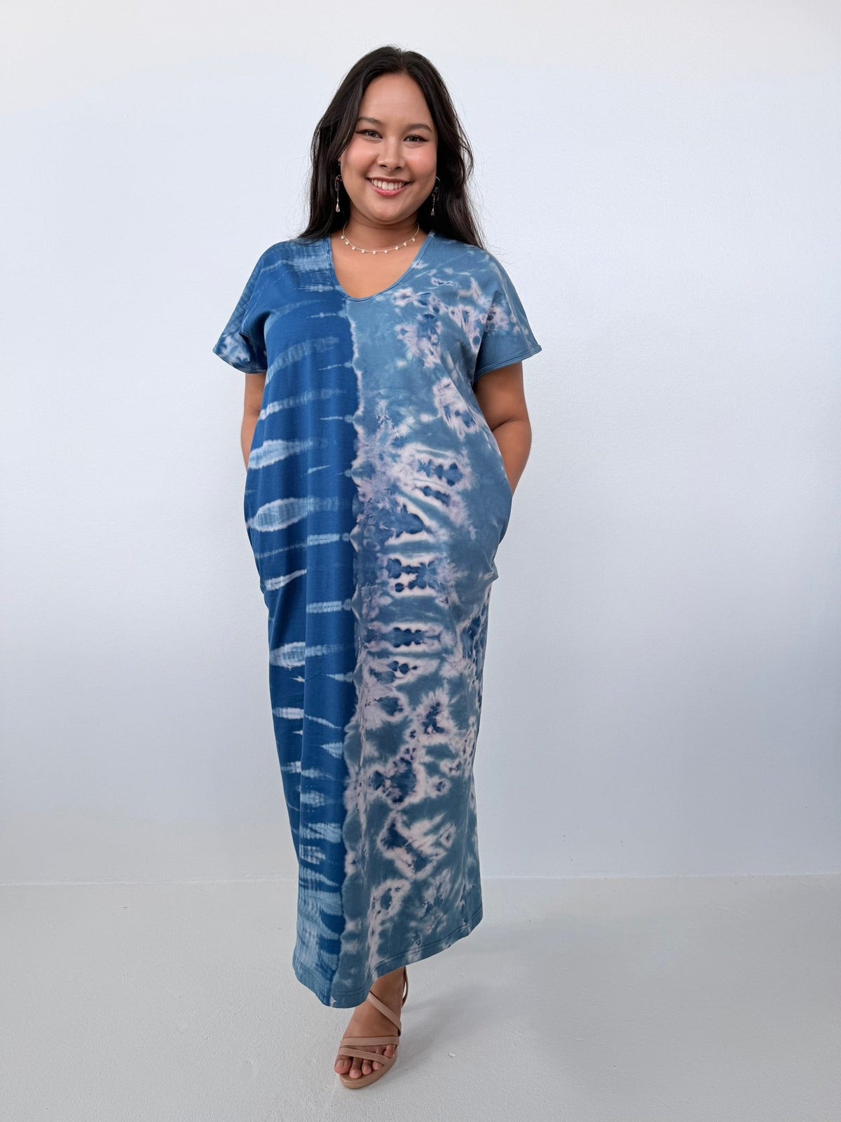 Mala Handworks Alisa Petite Cotton Kaftan in Azure Tie Dye