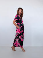 Alisa Petite Cotton Kaftan in Black and Fuchsia Tie Dye - Mala Handworks