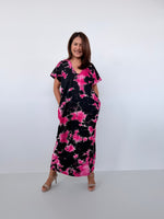 Alisa Petite Cotton Kaftan in Black and Fuchsia Tie Dye - Mala Handworks