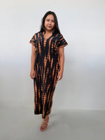 Mala Handworks Alisa Petite Cotton Kaftan in Black & Rust Tie Dye