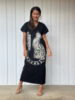Mala Handworks Alisa Petite Cotton Kaftan in Black with Hand-Painted Tiger
