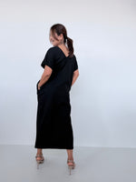 Mala Handworks Alisa Petite Cotton Kaftan in Black with Hand-Painted Zebra Neckline