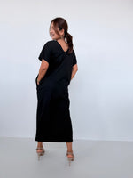 Mala Handworks Alisa Petite Cotton Kaftan in Black with Hand-Painted Zebra Neckline