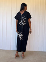 Mala Handworks Alisa Petite Cotton Kaftan in Black with Hand-Painted Starburst