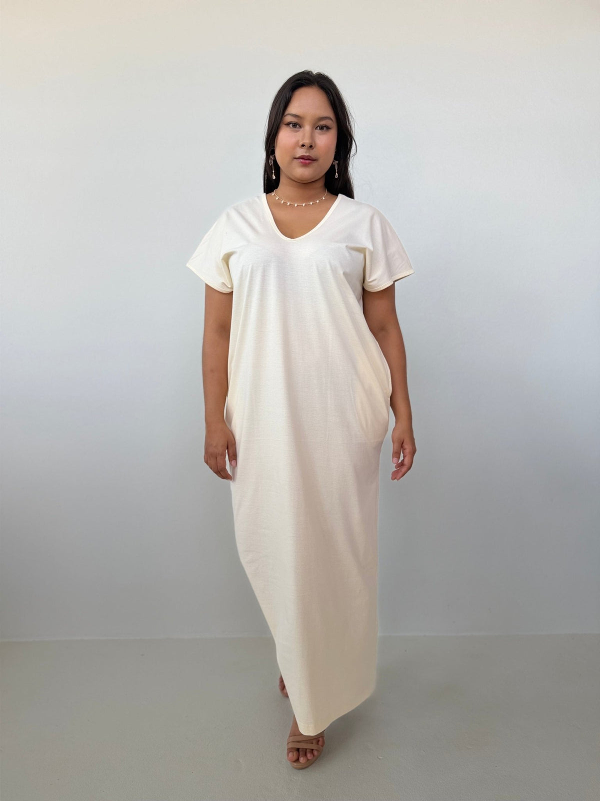 Mala Handworks Alisa Petite Cotton Kaftan in Cream