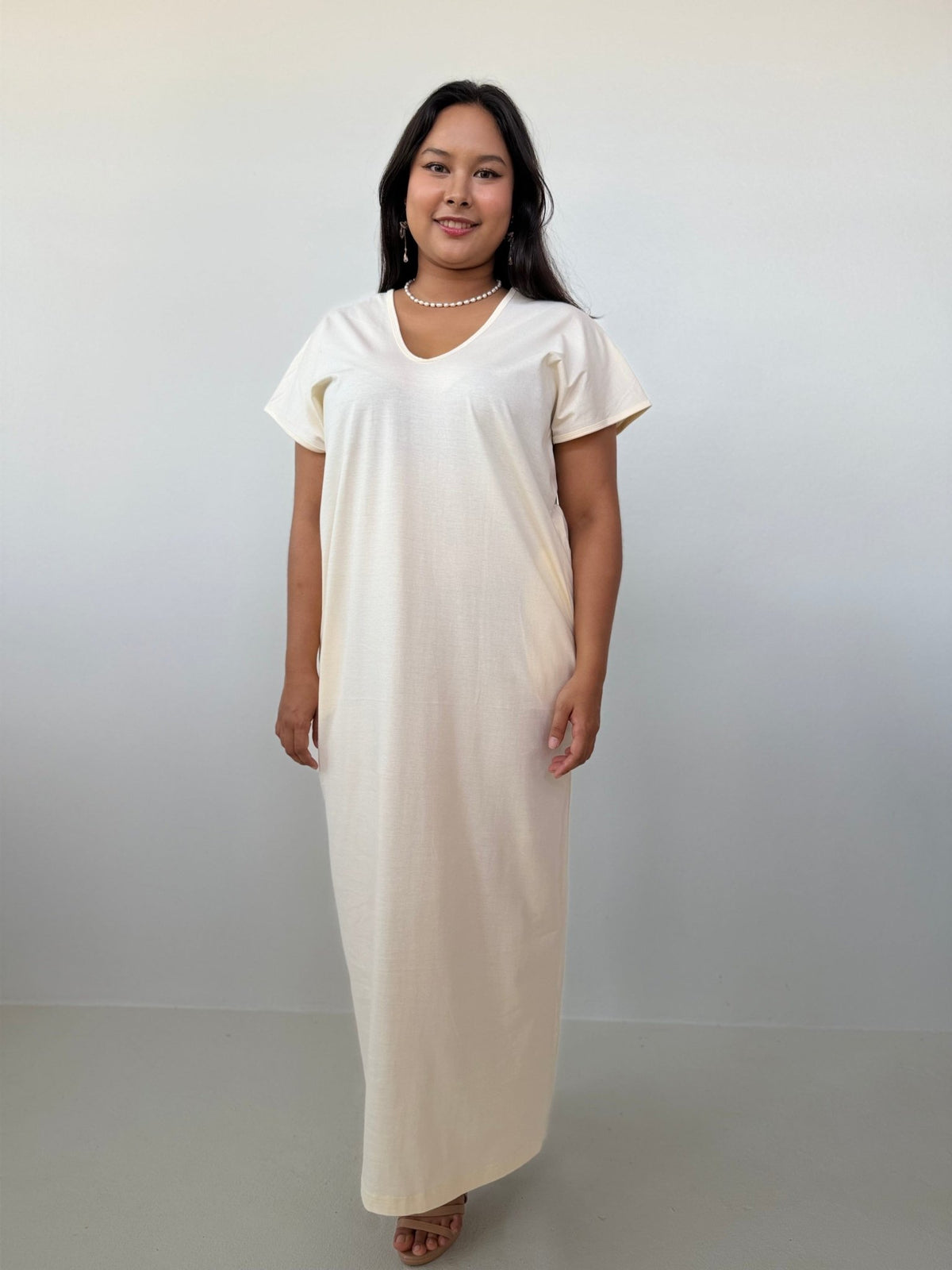 Mala Handworks Alisa Petite Cotton Kaftan in Cream