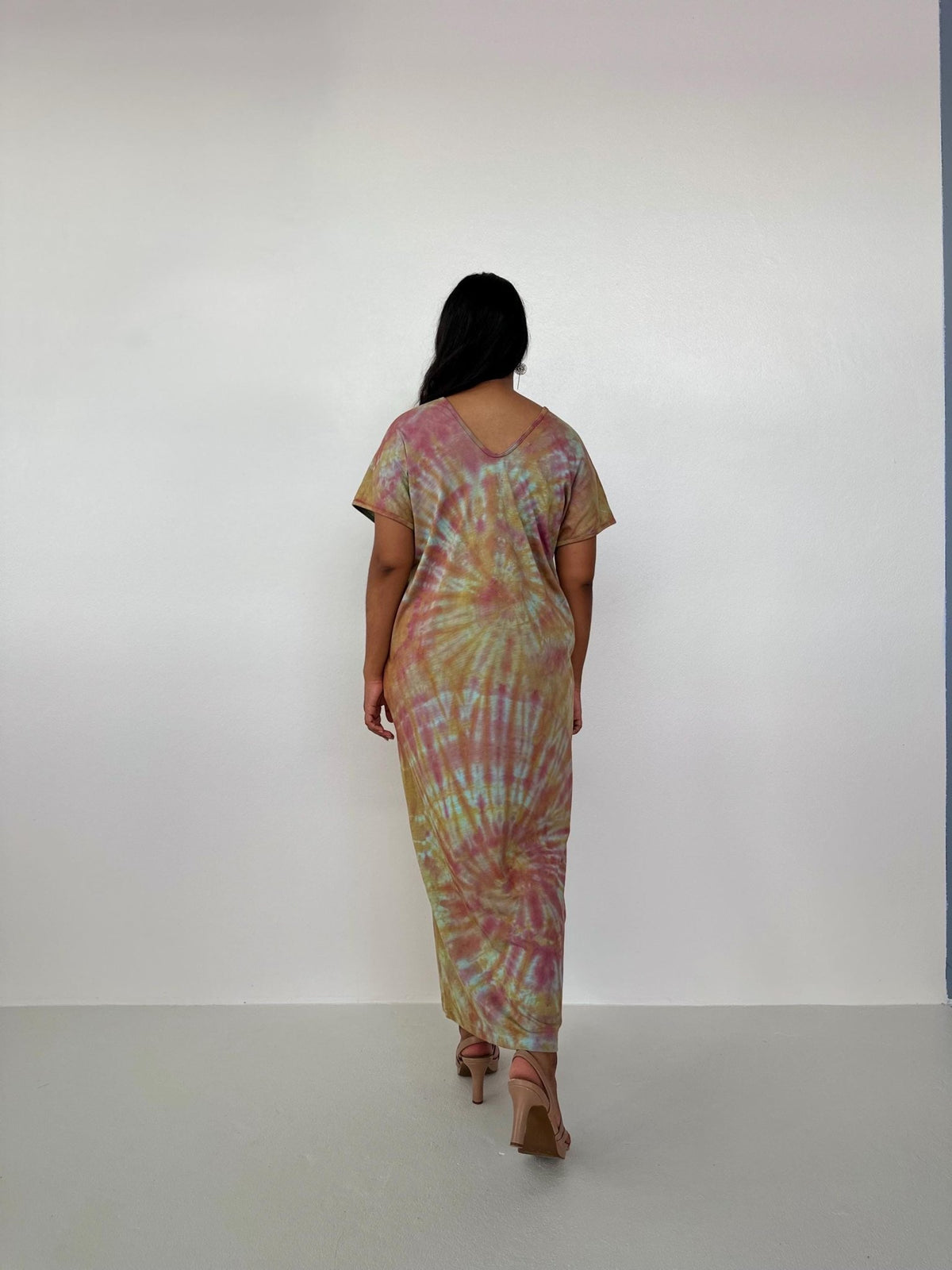 Mala Handworks Alisa Petite Cotton Kaftan in Lilac, Mango & Orange Tie Dye
