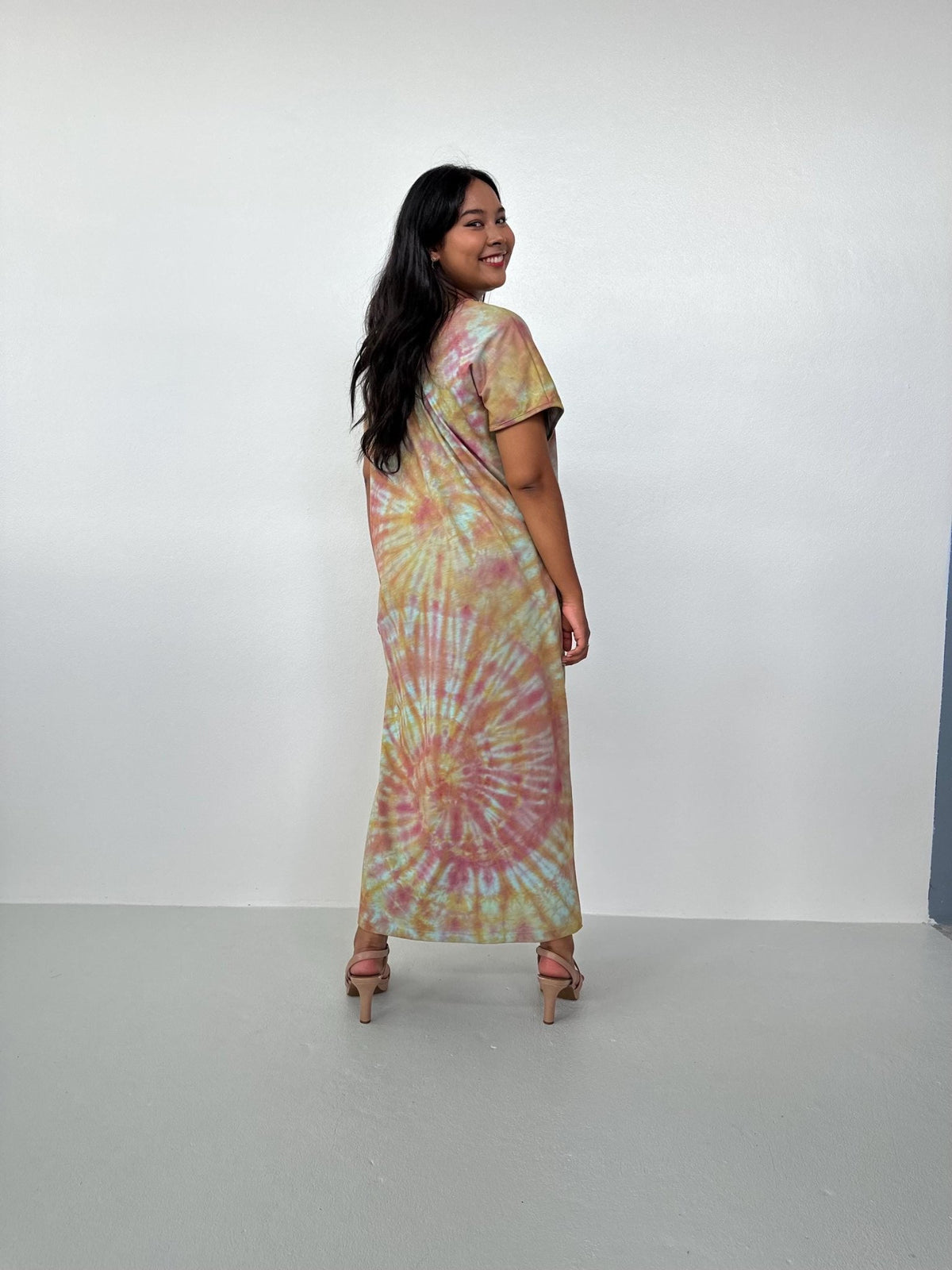 Mala Handworks Alisa Petite Cotton Kaftan in Lilac, Mango & Orange Tie Dye