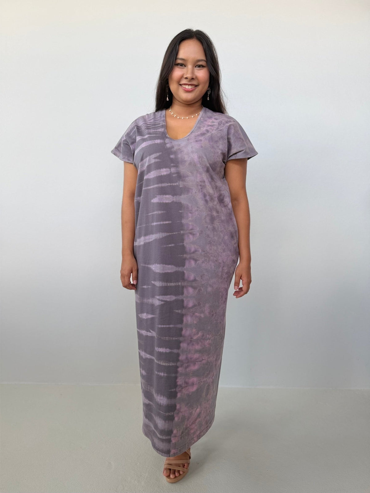 Mala Handworks Alisa Petite Cotton Kaftan in Stone Tie Dye