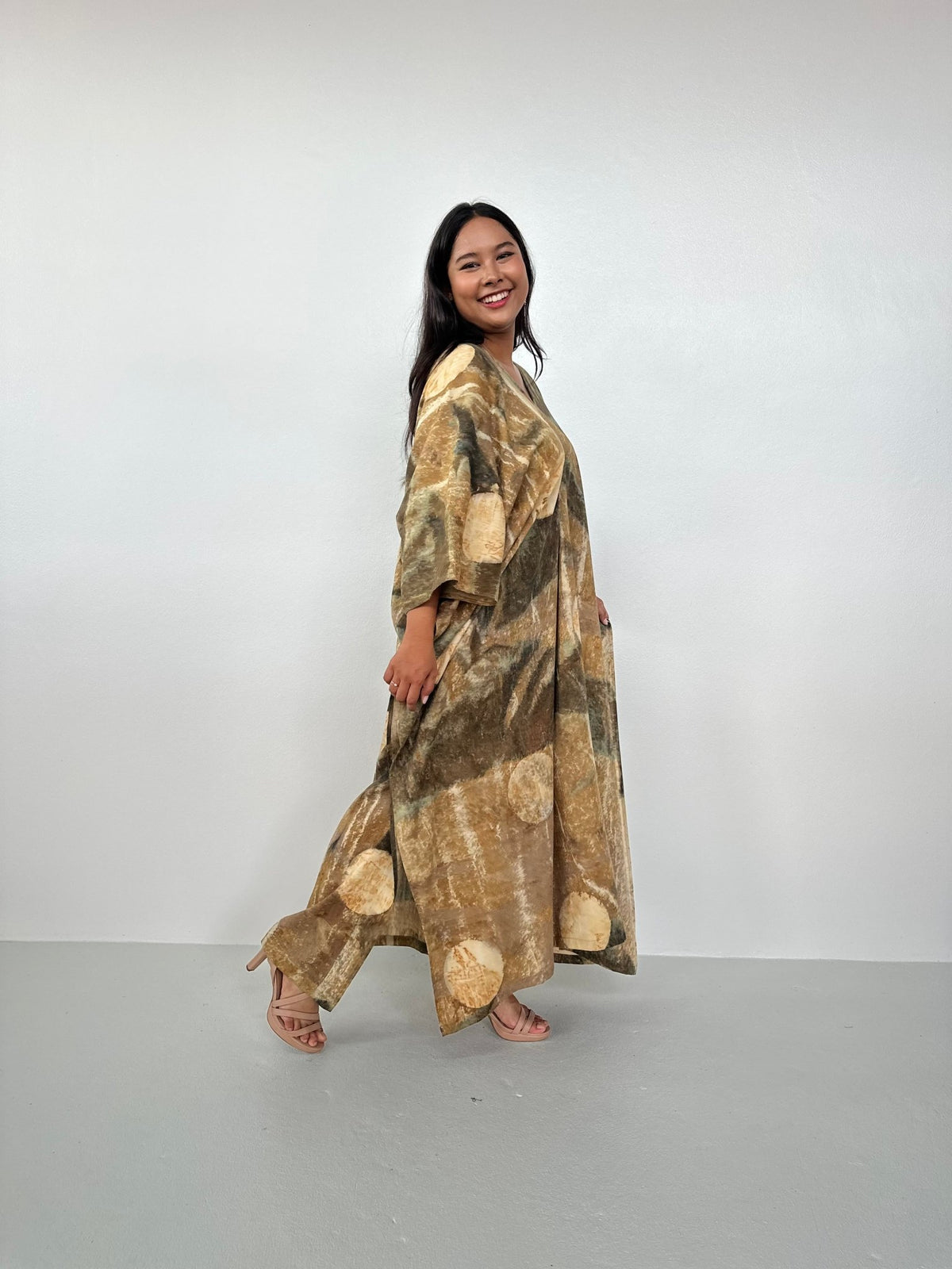Amina Hand - Painted Kaftan with Natural Dye - Mala Handworks
