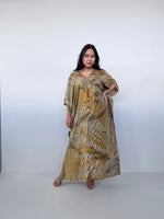Amina Hand-Painted Kaftan - Yellow & Tan Natural Colors-AM-16-52-Mala Handworks