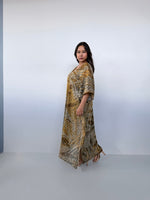 Amina Hand-Painted Kaftan - Yellow & Tan Natural Colors-AM-16-52-Mala Handworks